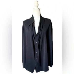 NWT Lattelier Long Sleeve Button Front Tie Front Oversized Fit Blouse